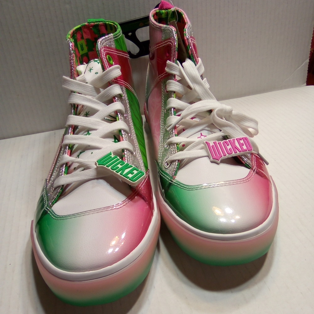 WICKED Pink and Green High-Top Sneakers - Picture 6 of 7